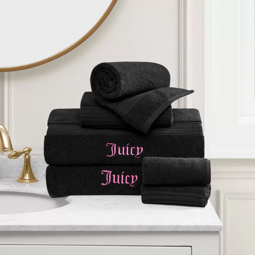 Bath & Beach Towels-Juicy Couture Alyssa Bath Towel Set Black