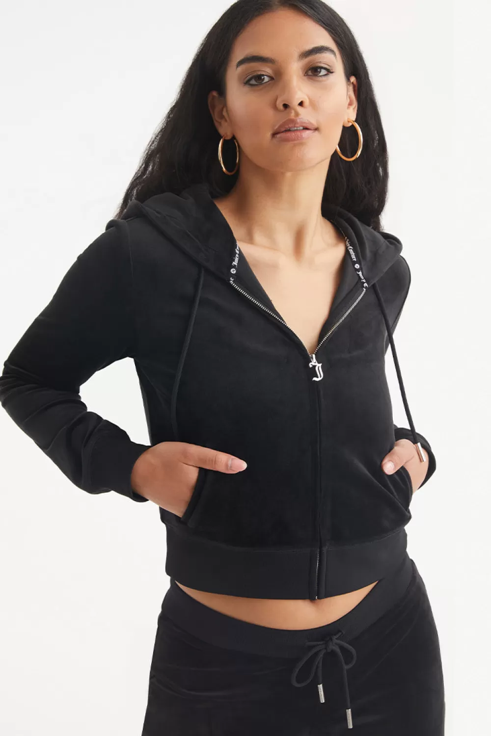 Hoodies & Jackets-Juicy Couture Aquarius Big Bling Velour Hoodie Liquorice/GoldBling