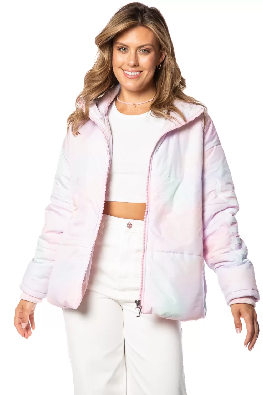 Hoodies & Jackets-Juicy Couture Avalon Logo Sleeve Puffer CottonCandy