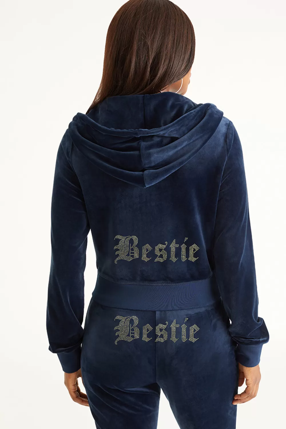 Track Tops | Track Tops-Juicy Couture Bestie Big Bling Velour Hoodie RegalBlue/GoldBling