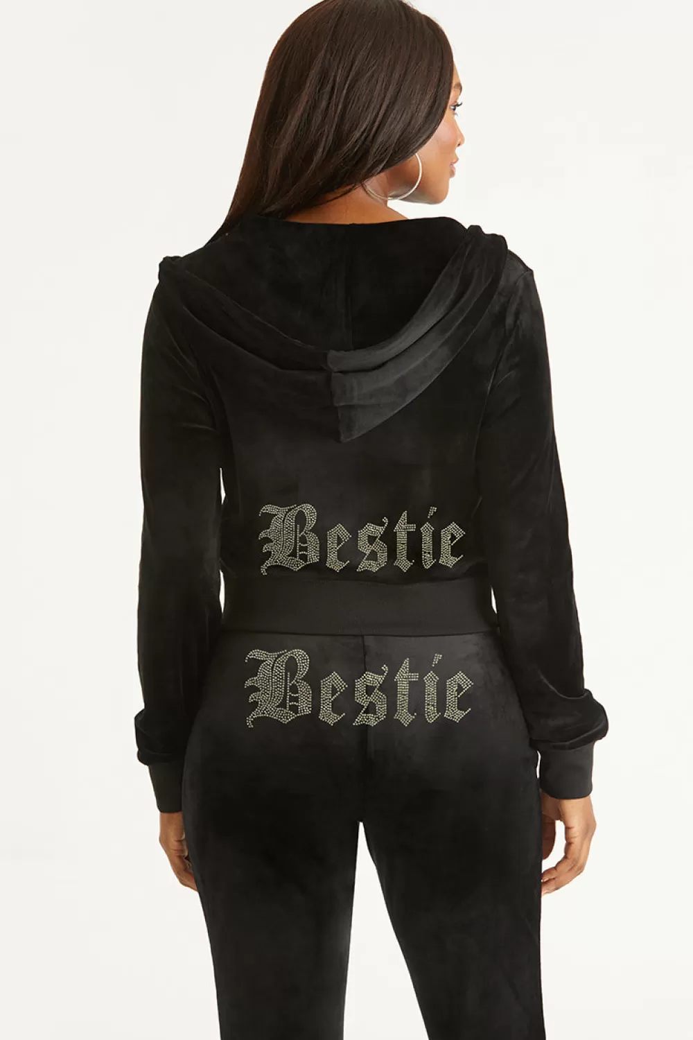 Track Tops | Track Tops-Juicy Couture Bestie Big Bling Velour Hoodie Liquorice/GoldBling