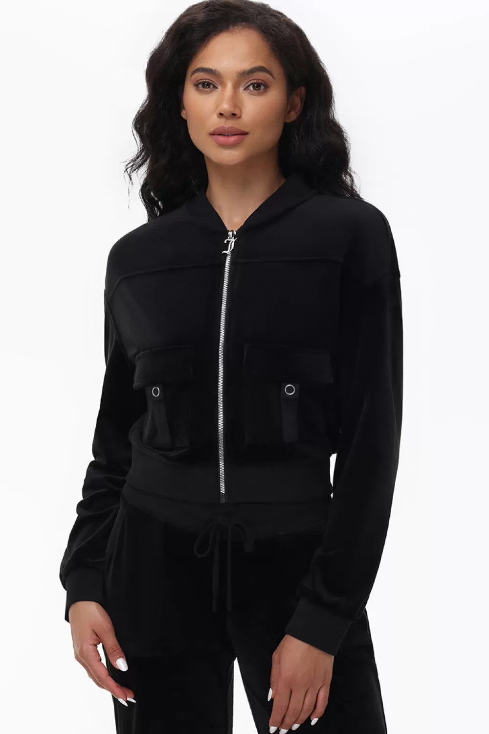 Hoodies & Jackets-Juicy Couture Big Bling Cargo Bomber Jacket Liquorice