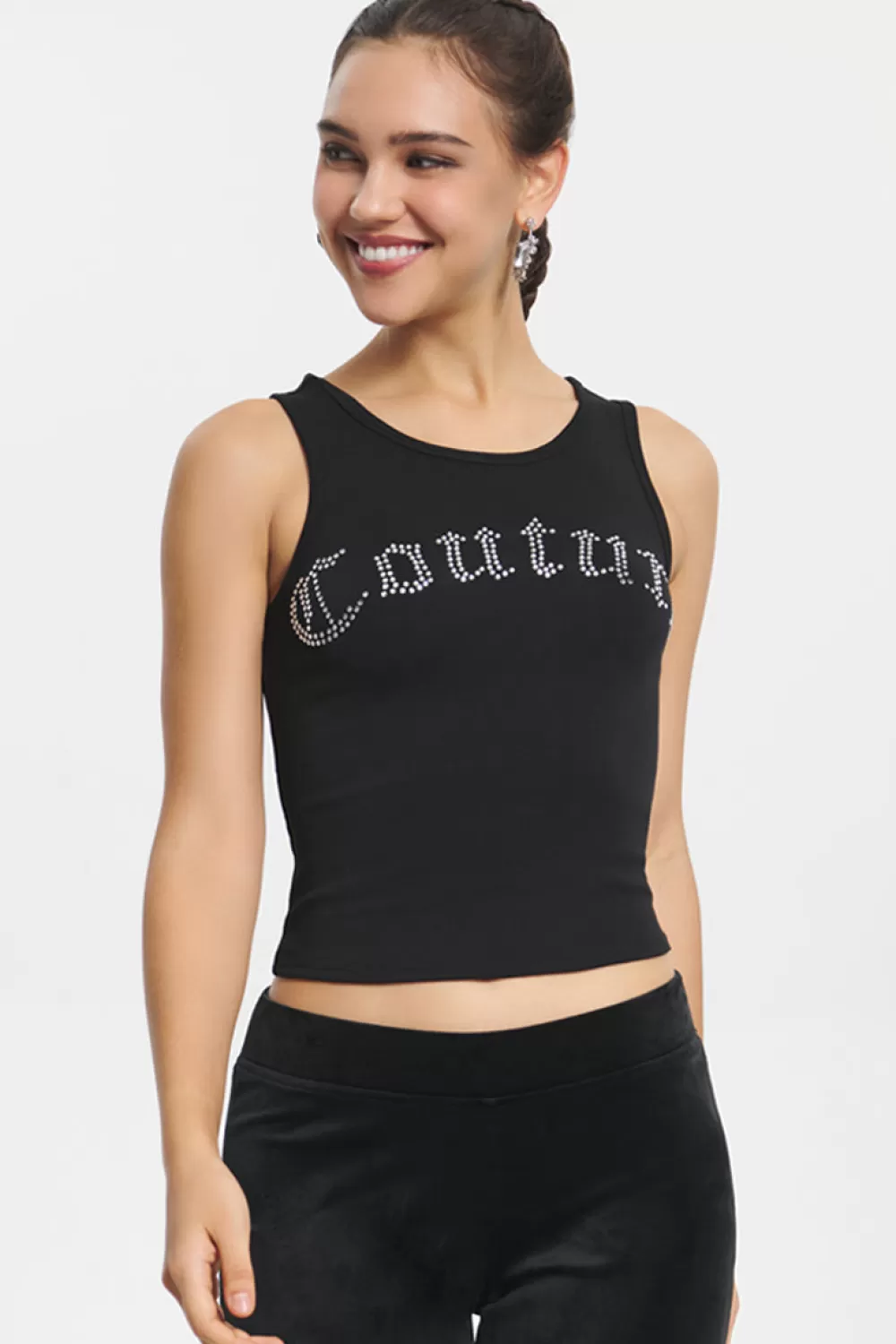 Tees & Tops-Juicy Couture Big Bling Couture Tank Top Liquorice