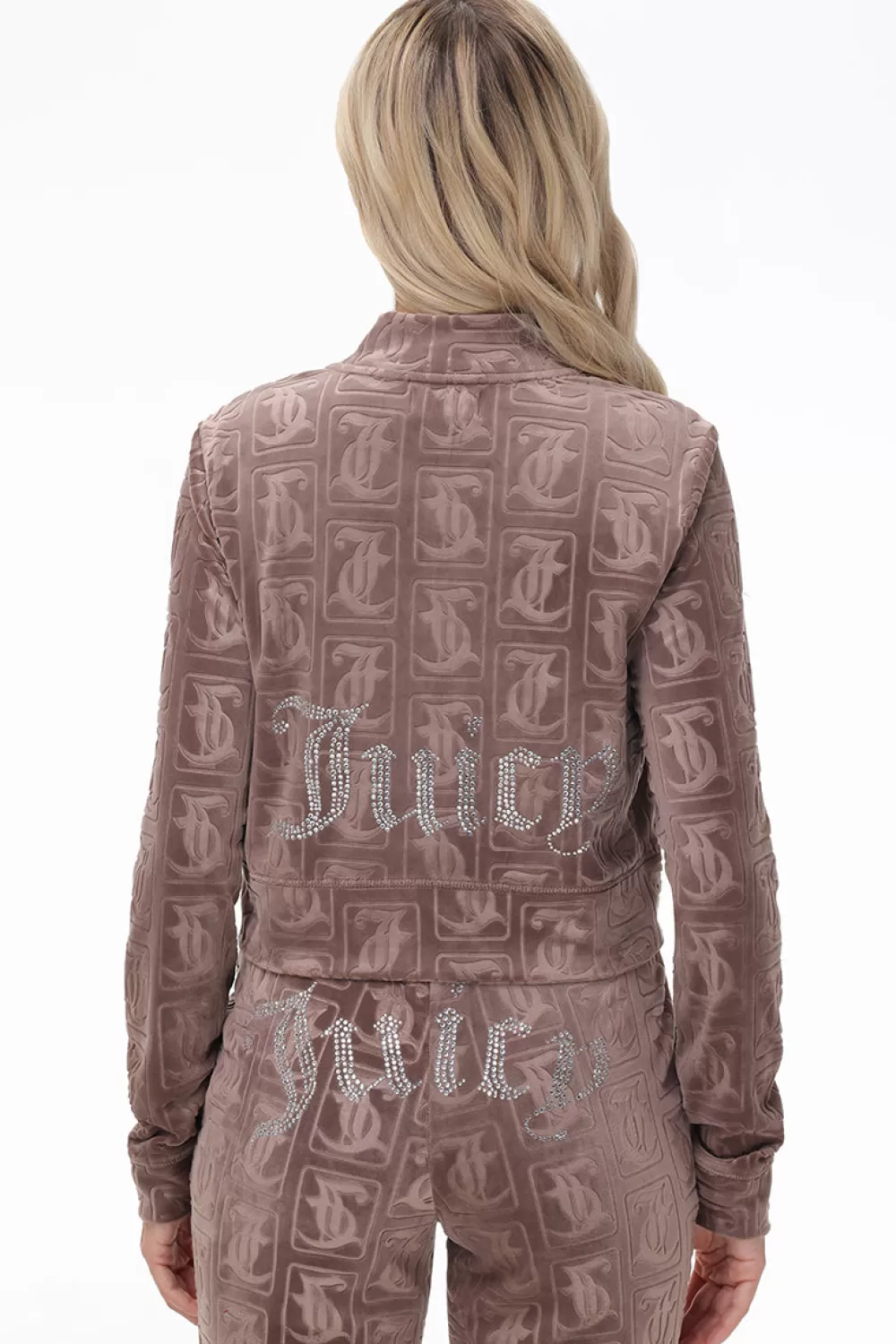 Hoodies & Jackets-Juicy Couture Big Bling Embossed Velour Bomber Jacket Pewter