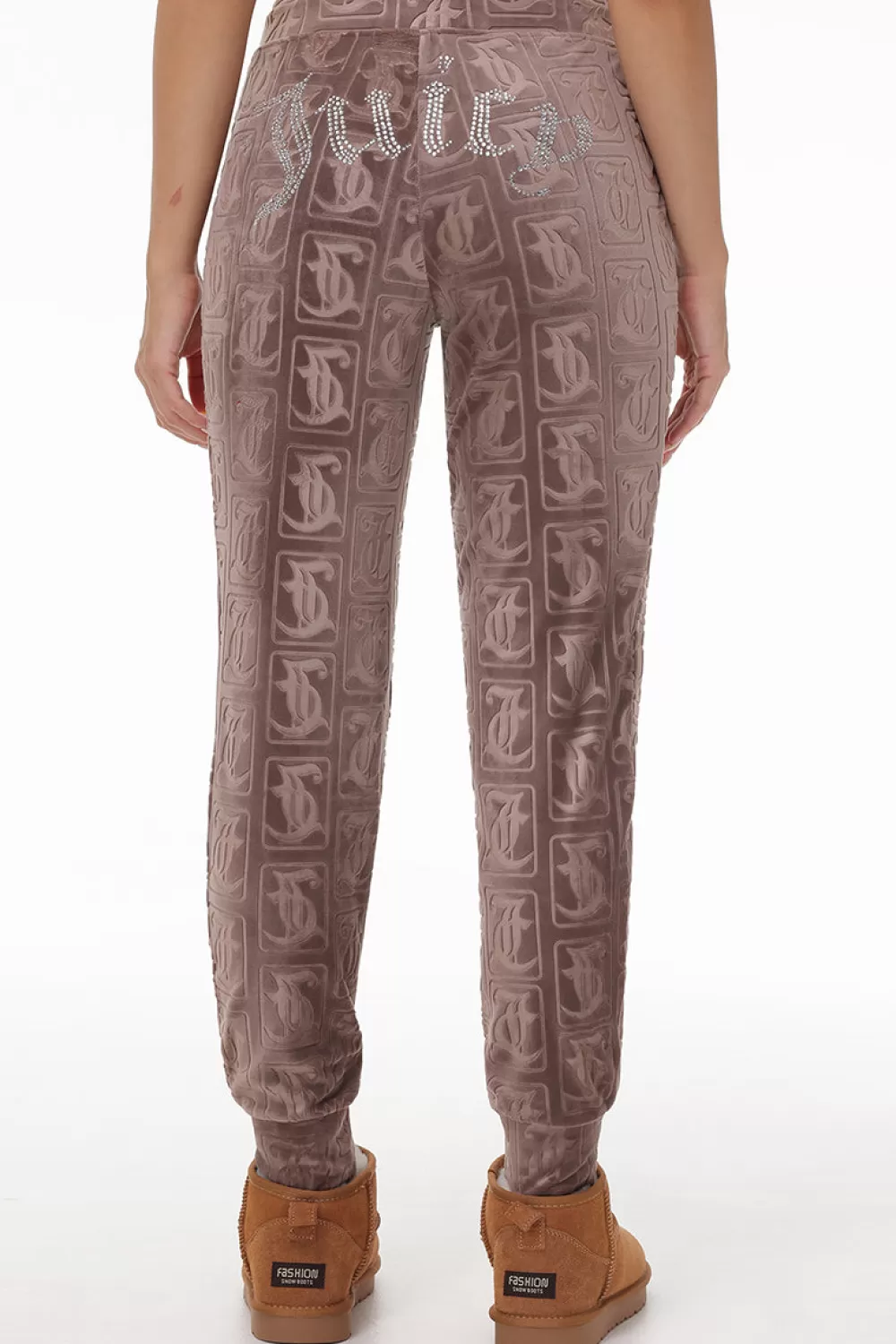 Joggers-Juicy Couture Big Bling Embossed Velour Jogger Pewter