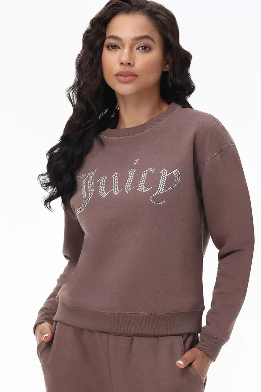 Tees & Tops-Juicy Couture Big Bling Fleece Crewneck Pullover Pewter