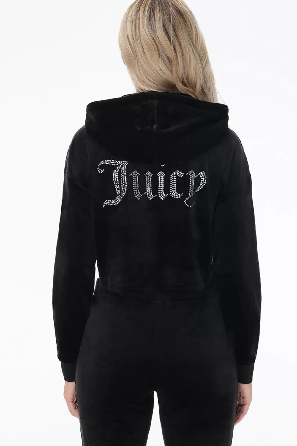 Track Tops | Track Tops-Juicy Couture Big Bling High Low Cropped Hoodie Liquorice