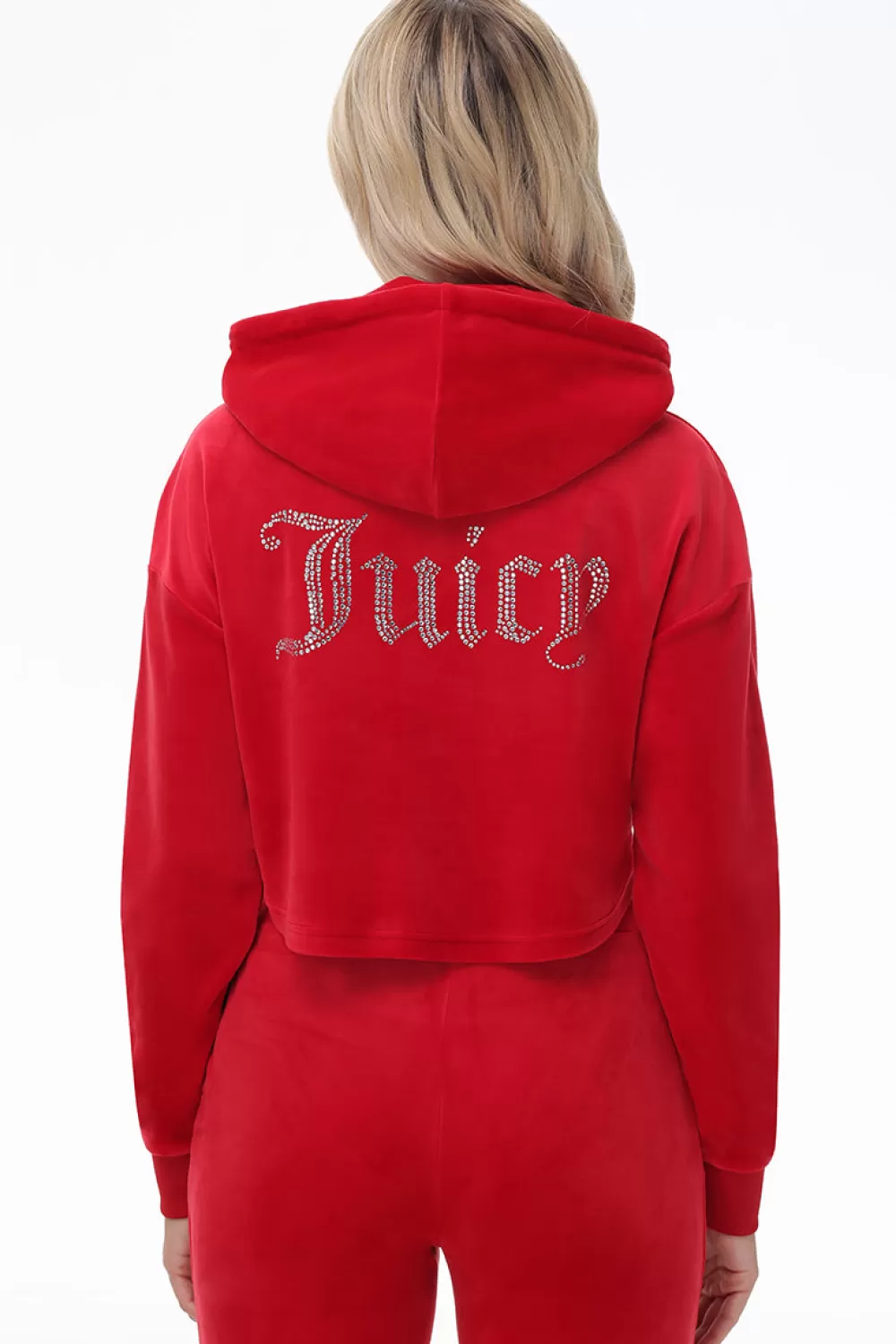 Track Tops | Track Tops-Juicy Couture Big Bling High Low Cropped Hoodie CocoRed