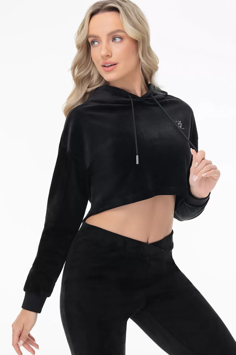 Track Tops | Track Tops-Juicy Couture Big Bling High Low Cropped Hoodie Liquorice