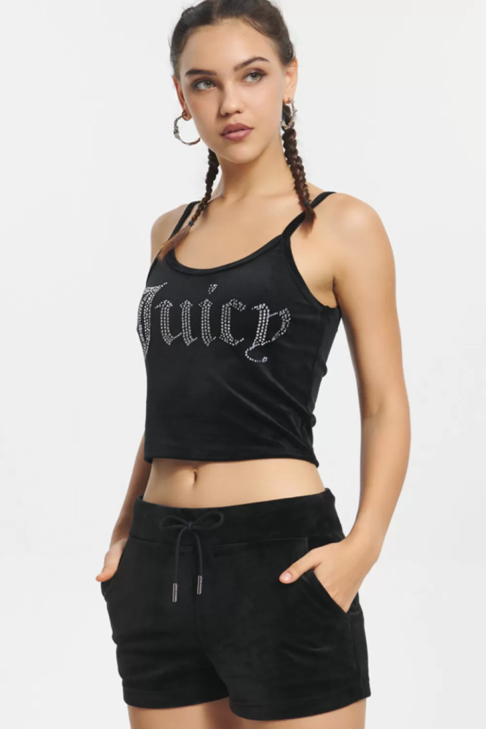 Bling Sets | Tees & Tops-Juicy Couture Big Bling Velour Tank Top Liquorice