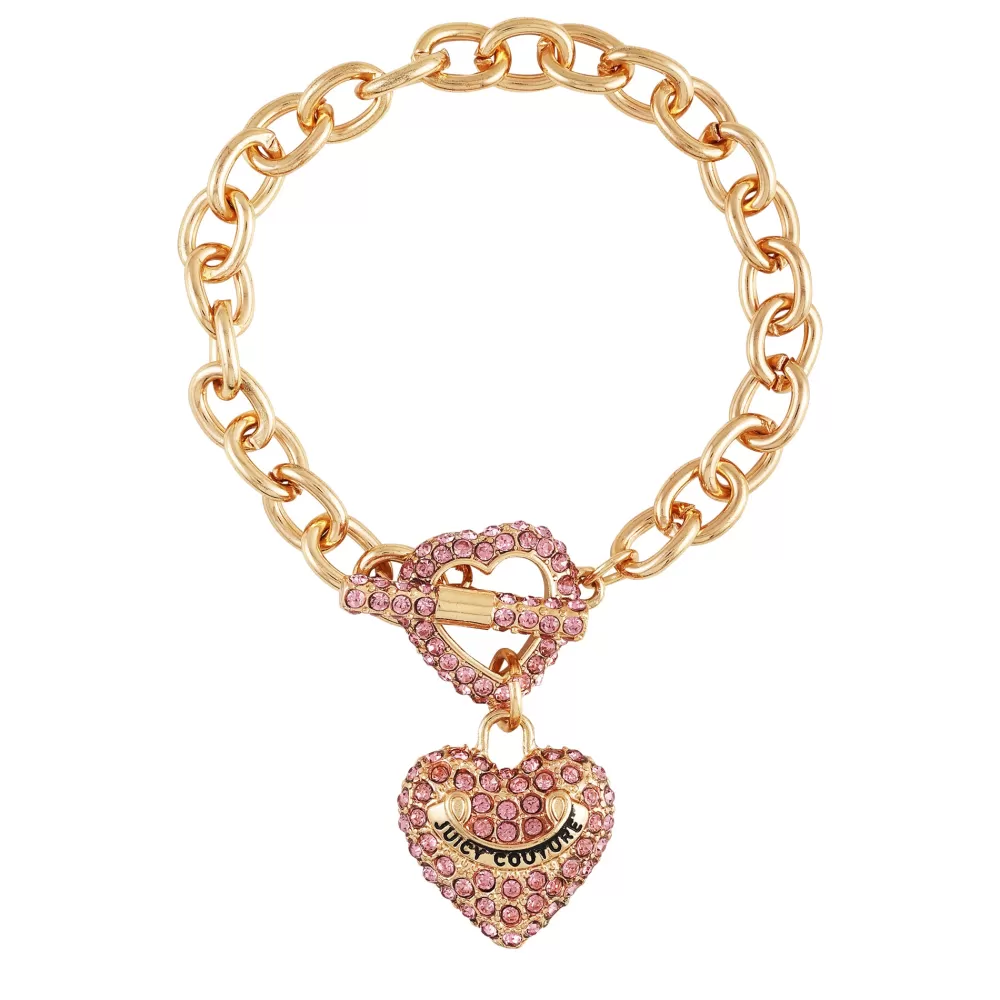 Bracelets-Juicy Couture Bling Heart Pendant Charm Bracelet Gold