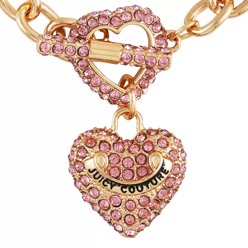 Bracelets-Juicy Couture Bling Heart Pendant Charm Bracelet Gold