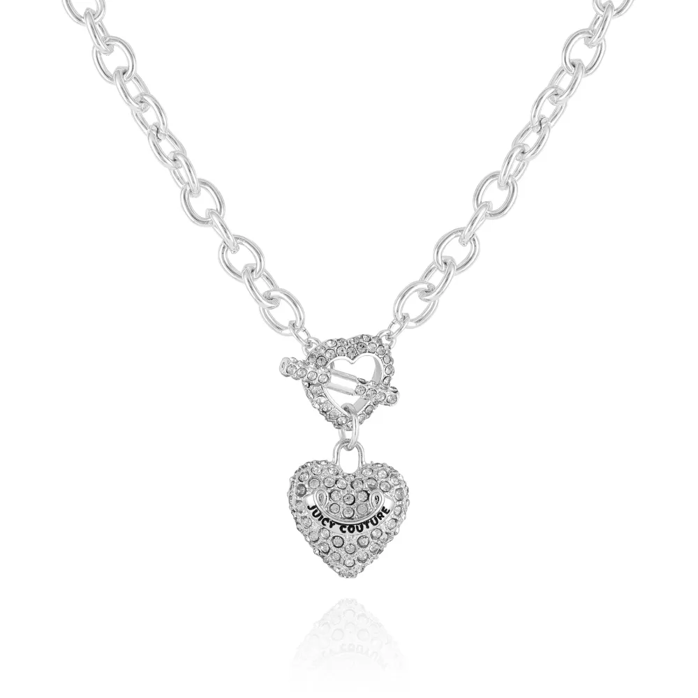 Necklaces-Juicy Couture Bling Heart Pendant Charm Necklace Silver