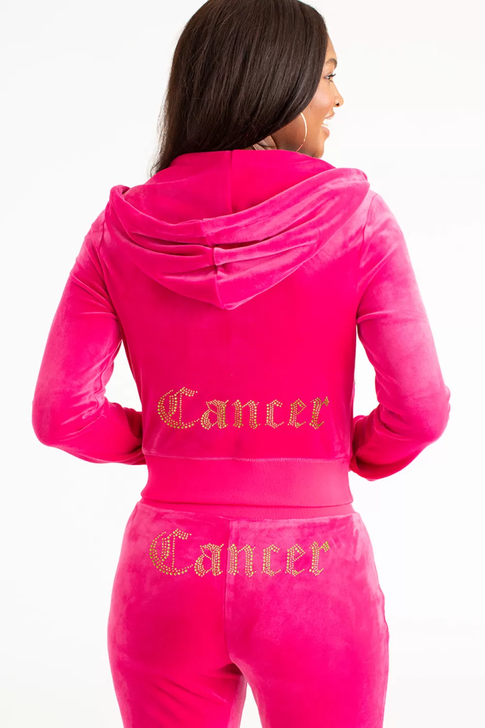 Hoodies & Jackets-Juicy Couture Cancer Big Bling Velour Hoodie FreeLove/GoldBling