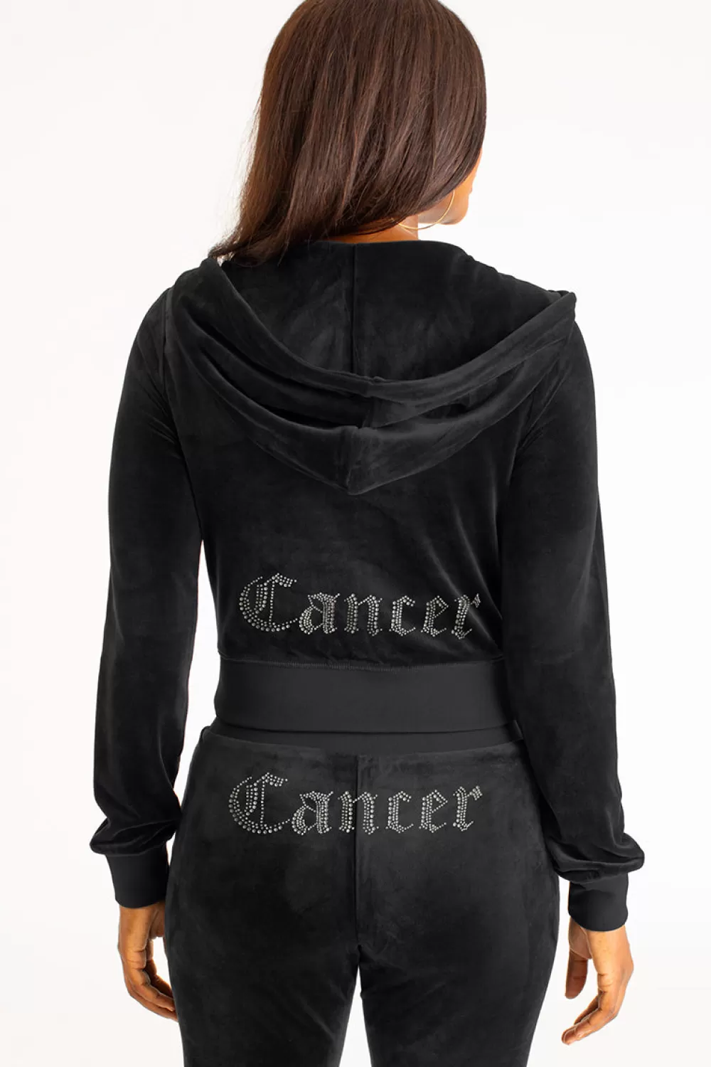 Hoodies & Jackets-Juicy Couture Cancer Big Bling Velour Hoodie Liquorice/GoldBling