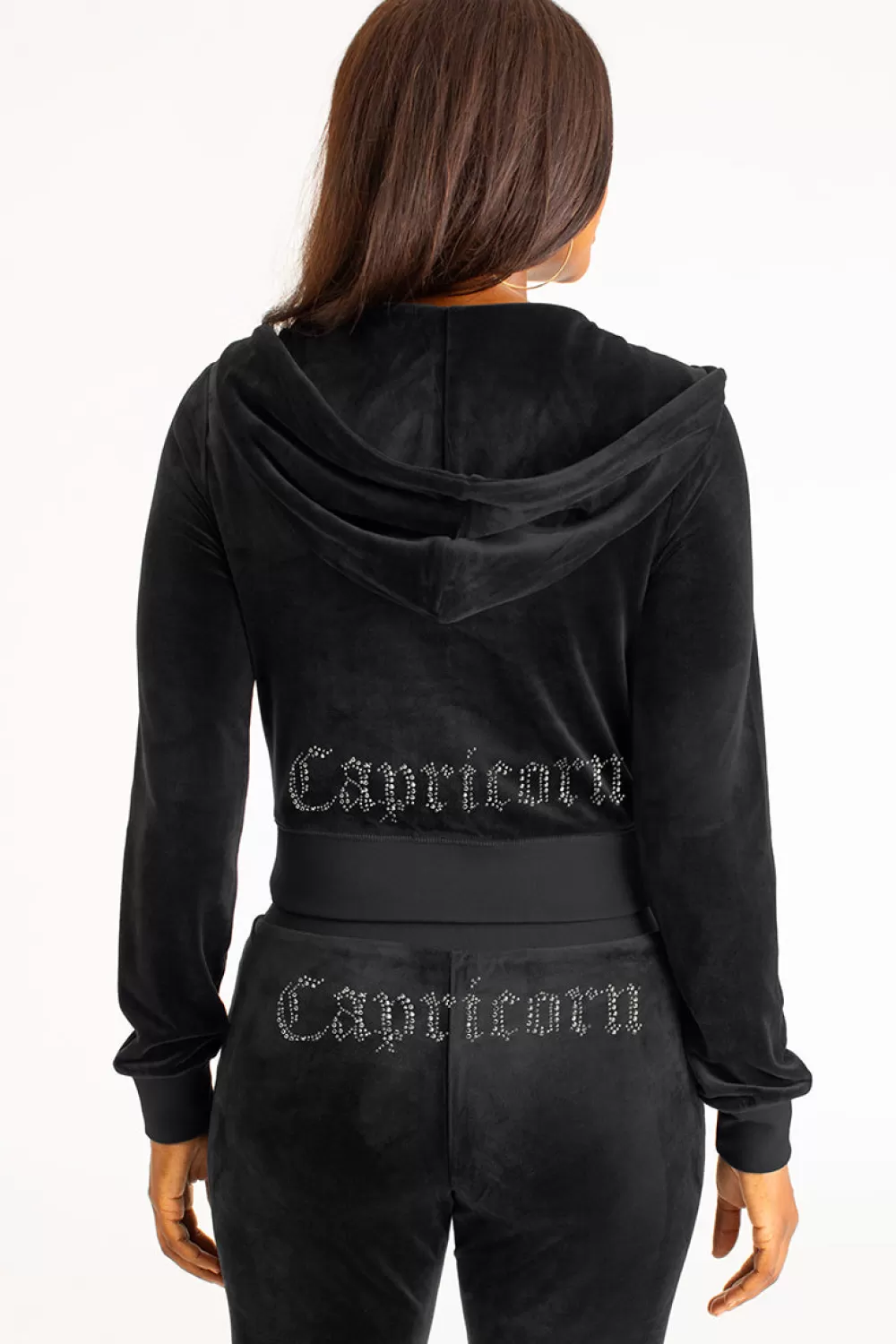 Hoodies & Jackets-Juicy Couture Capricorn Big Bling Velour Hoodie Liquorice/GoldBling