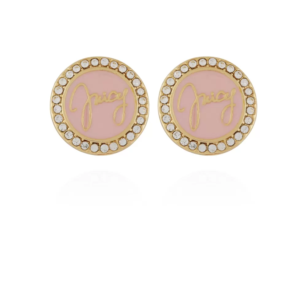 Earrings-Juicy Couture Circle Rhinestone Stud Earrings Pink