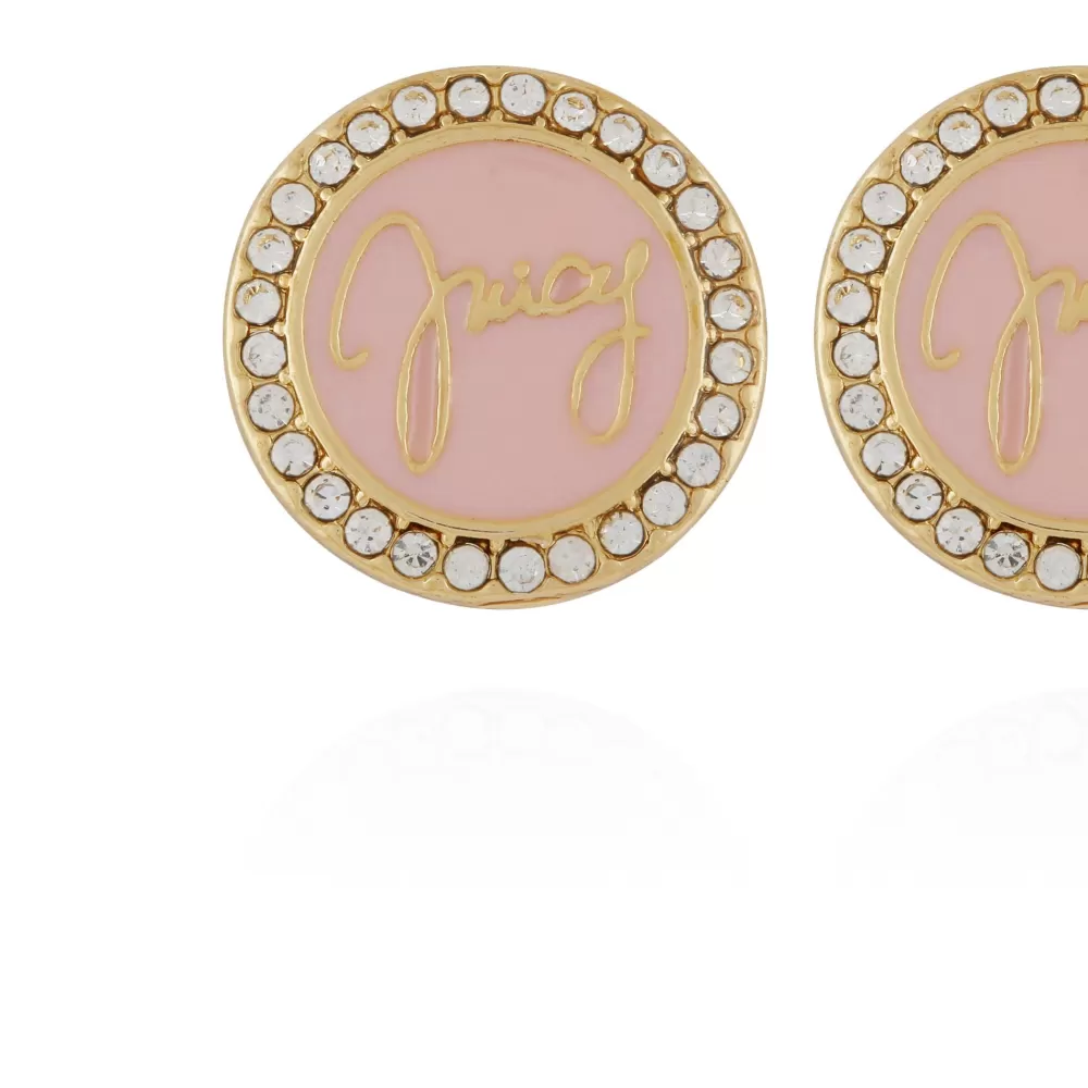 Earrings-Juicy Couture Circle Rhinestone Stud Earrings Pink