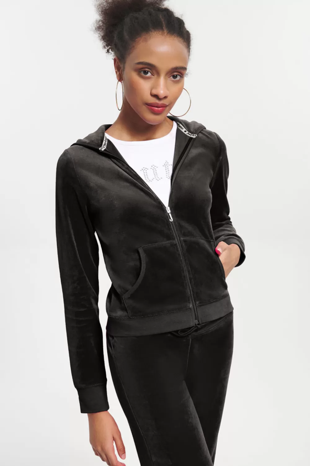 Track Tops | Track Tops-Juicy Couture Classic Cotton Velour Hoodie Liquorice