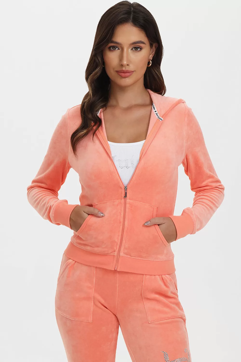 Track Tops | Track Tops-Juicy Couture Classic Cotton Velour Hoodie Guava