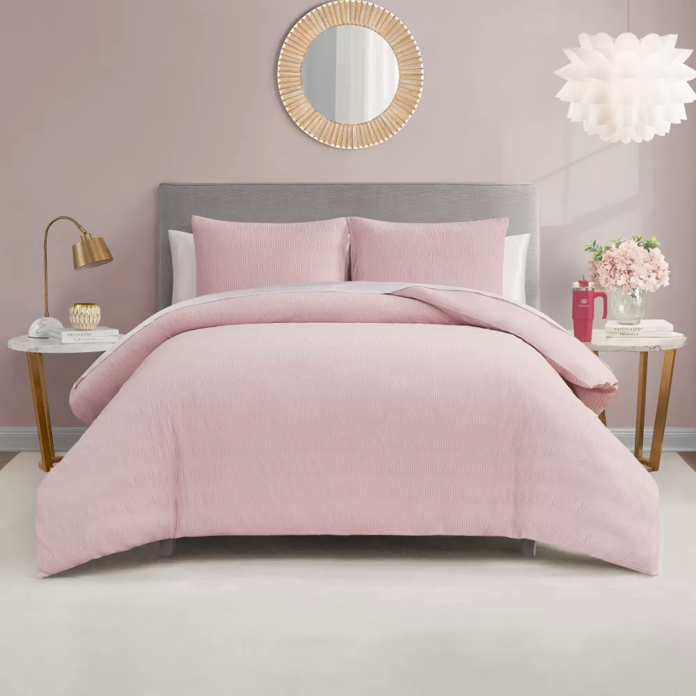 Comforter Sets-Juicy Couture Crinkle Velvet Comforter Set LotusPink