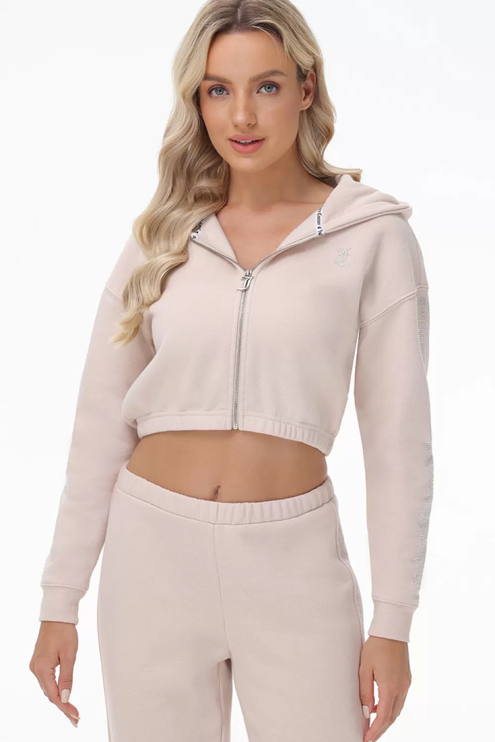 Hoodies & Jackets-Juicy Couture Cropped Fleece Hoodie With Side Bling Crystal