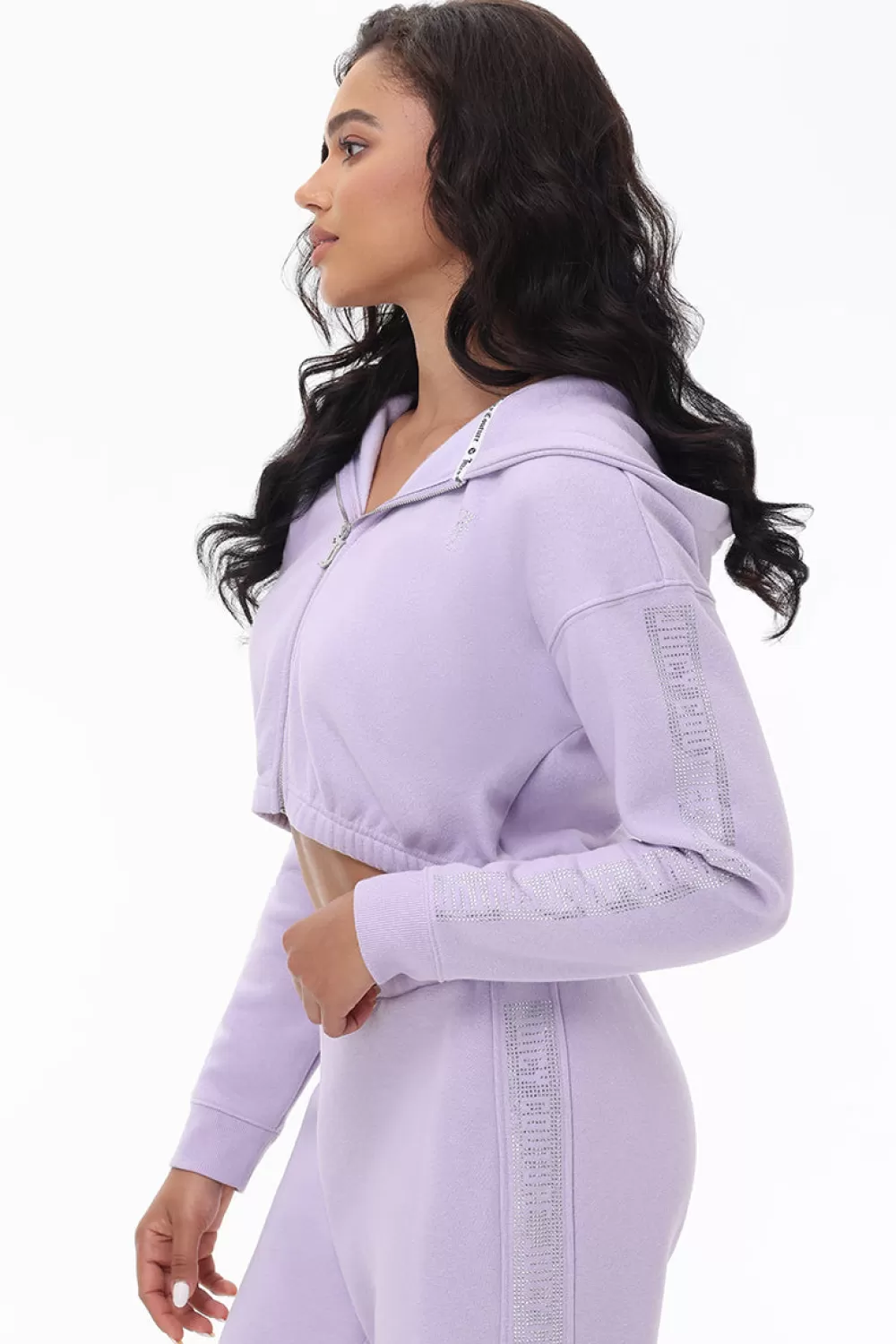 Hoodies & Jackets-Juicy Couture Cropped Fleece Hoodie With Side Bling OrchidPetal