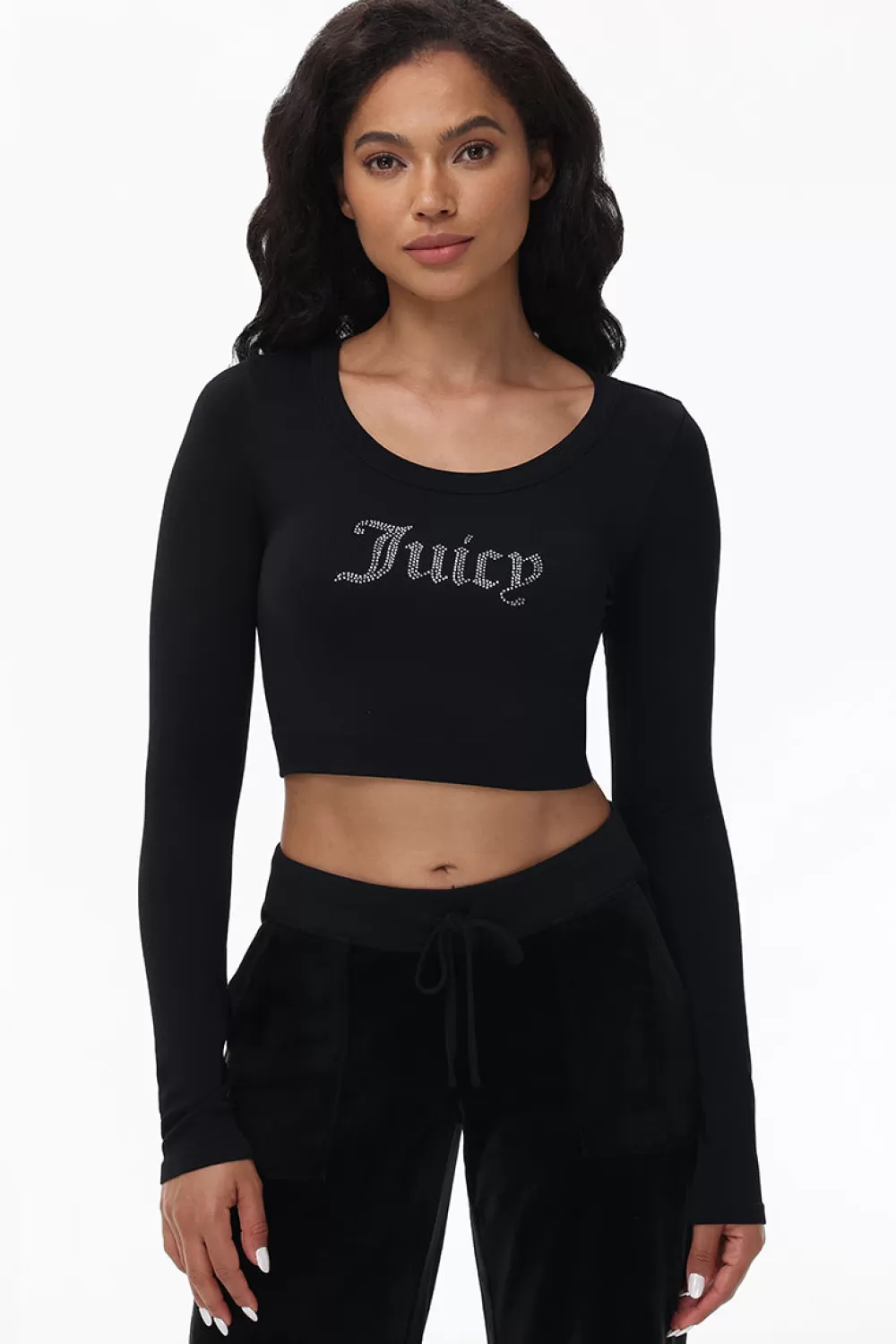 Tees & Tops-Juicy Couture Cropped Long Sleeve Baby Tee Liquorice