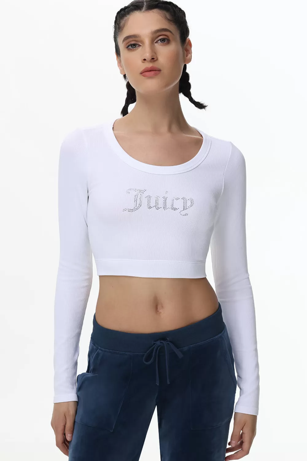 Tees & Tops-Juicy Couture Cropped Long Sleeve Baby Tee White