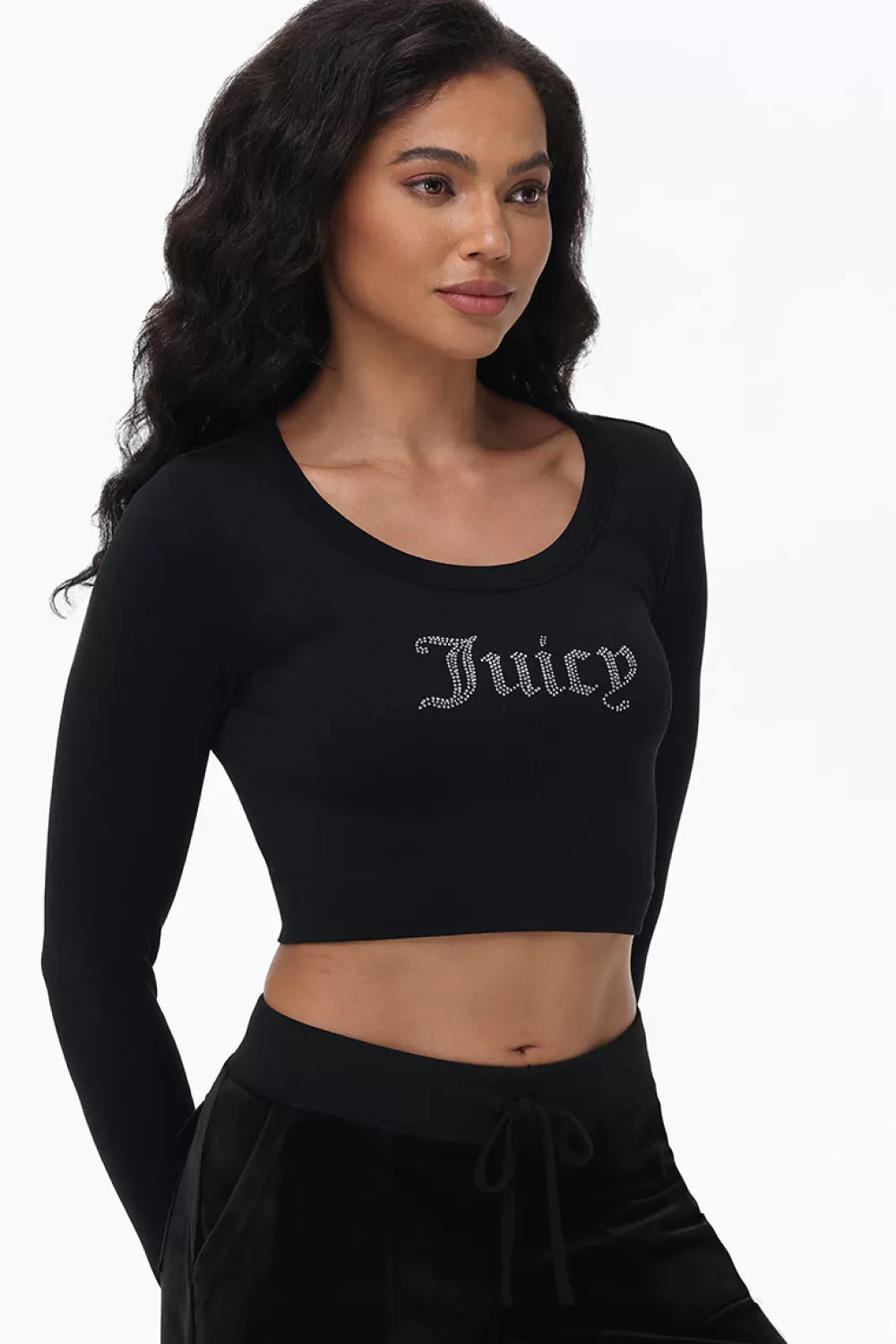 Tees & Tops-Juicy Couture Cropped Long Sleeve Baby Tee Liquorice