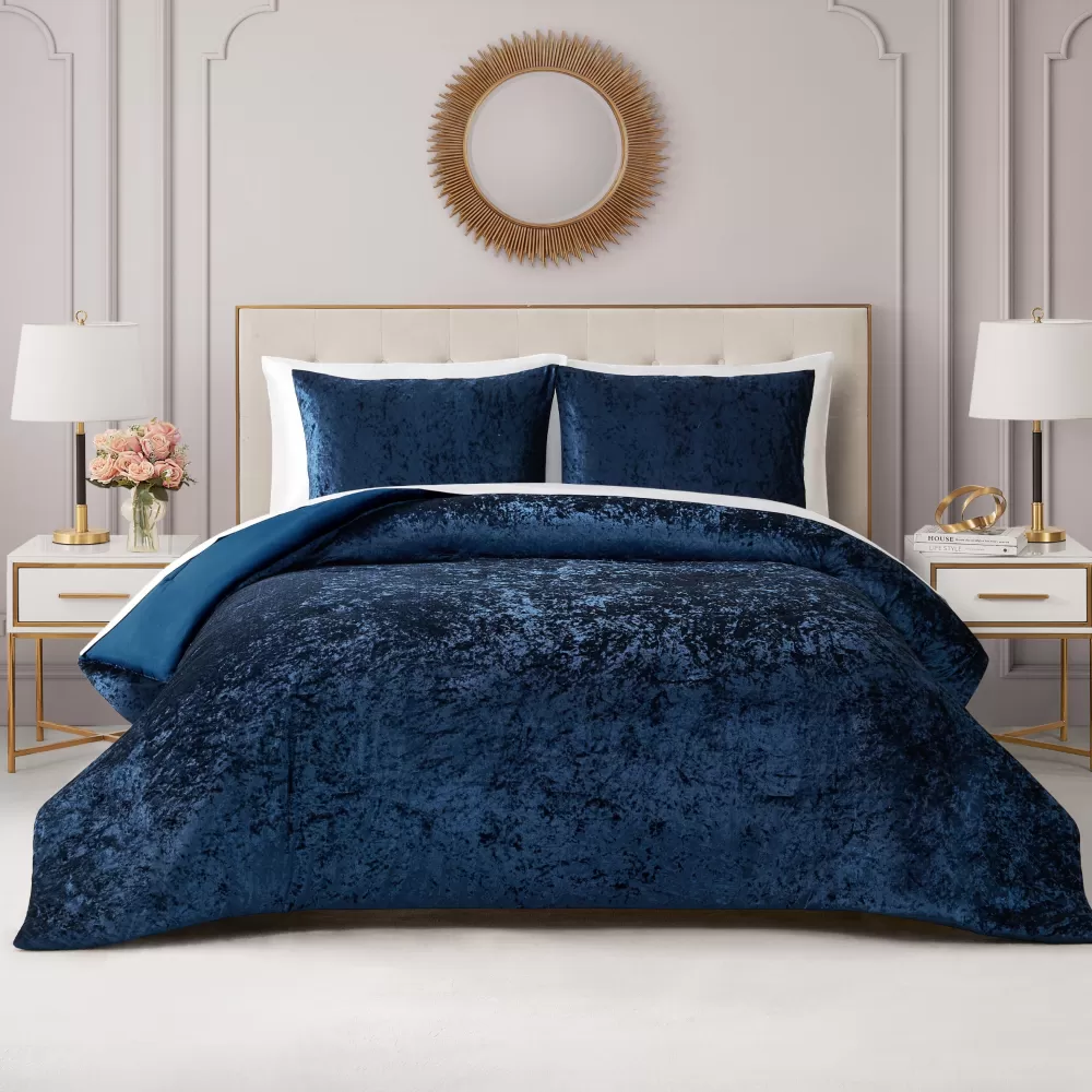 Comforter Sets-Juicy Couture Crushed Velvet Comforter Set HeritageBlue