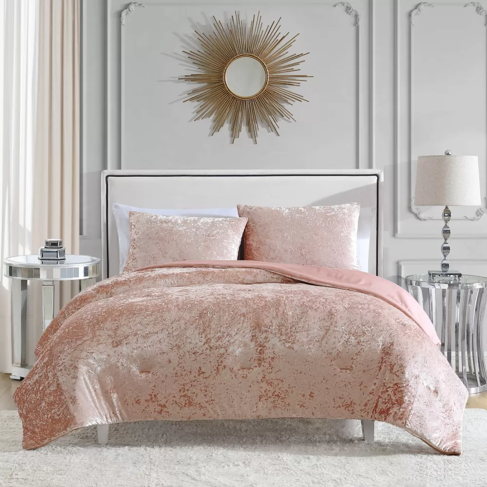 Comforter Sets-Juicy Couture Crushed Velvet Comforter Set Pink