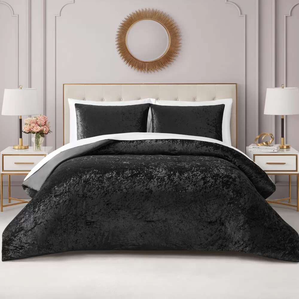 Comforter Sets-Juicy Couture Crushed Velvet Comforter Set Black