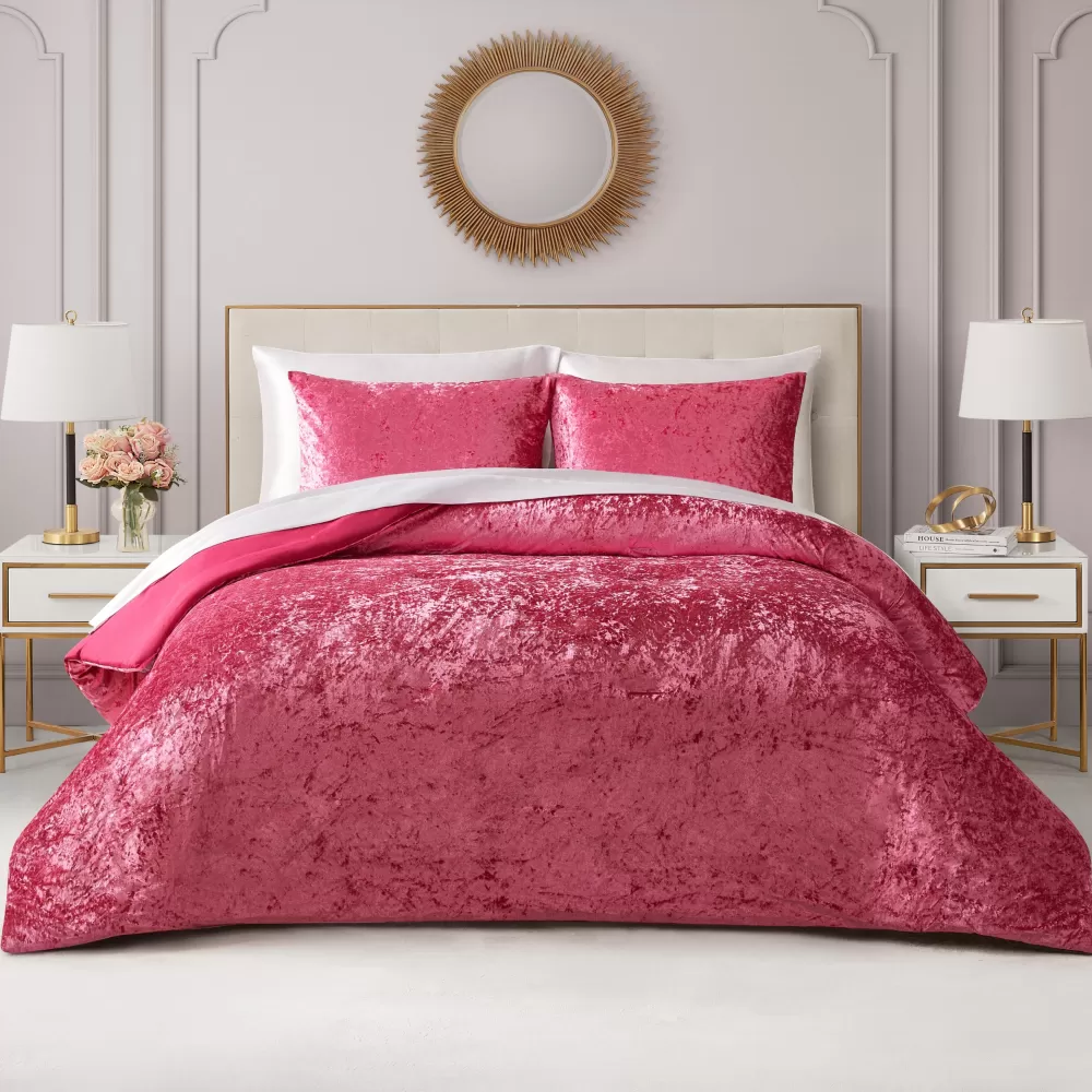 Comforter Sets-Juicy Couture Crushed Velvet Comforter Set HotPink