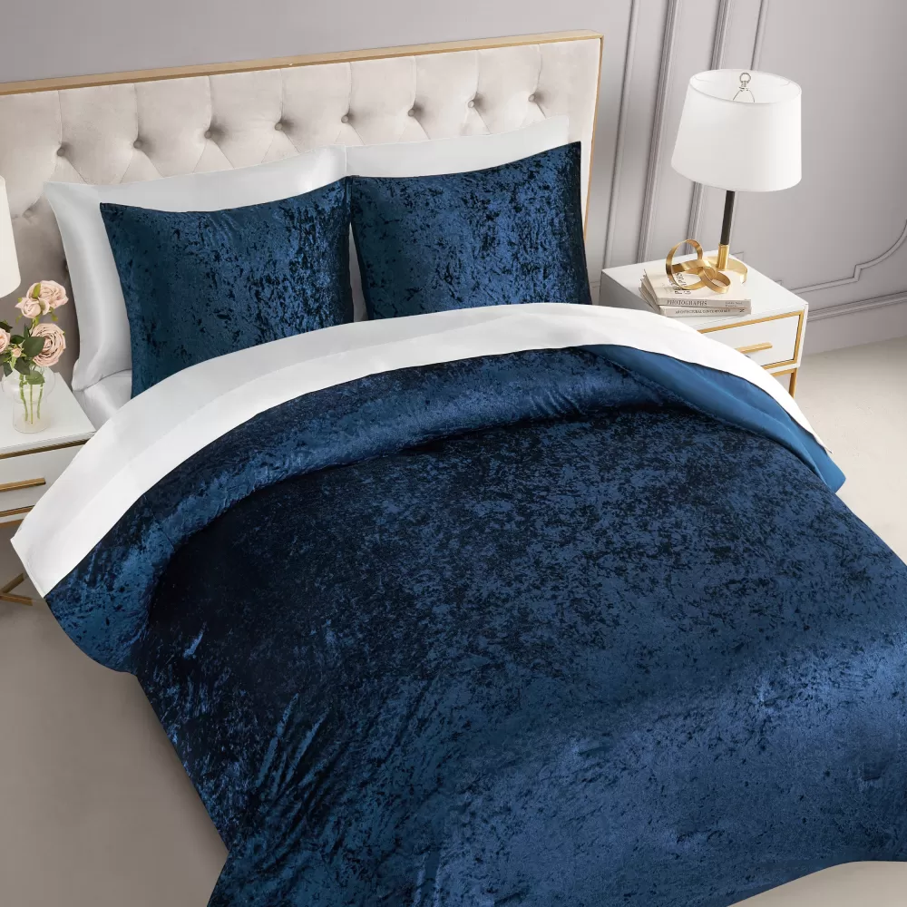 Comforter Sets-Juicy Couture Crushed Velvet Comforter Set HeritageBlue