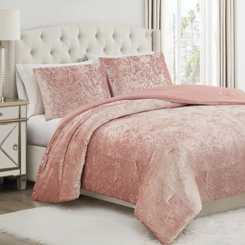 Comforter Sets-Juicy Couture Crushed Velvet Comforter Set Pink