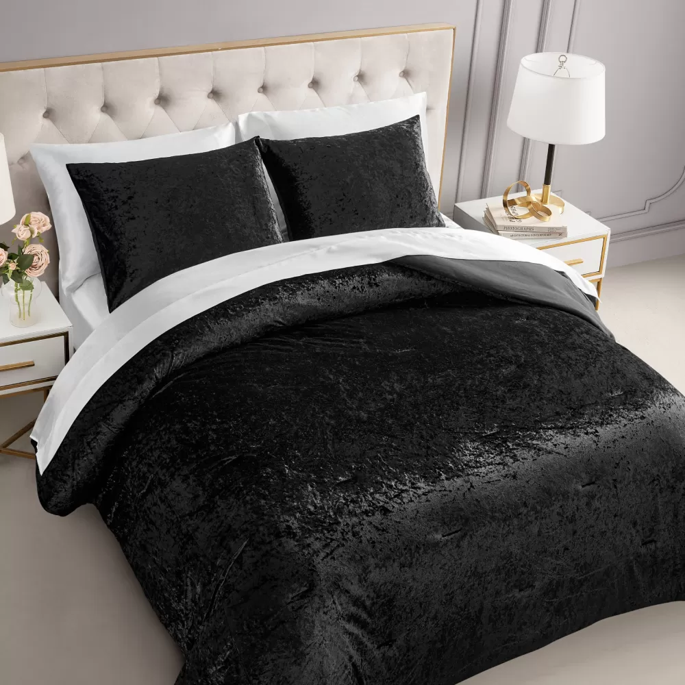 Comforter Sets-Juicy Couture Crushed Velvet Comforter Set Black