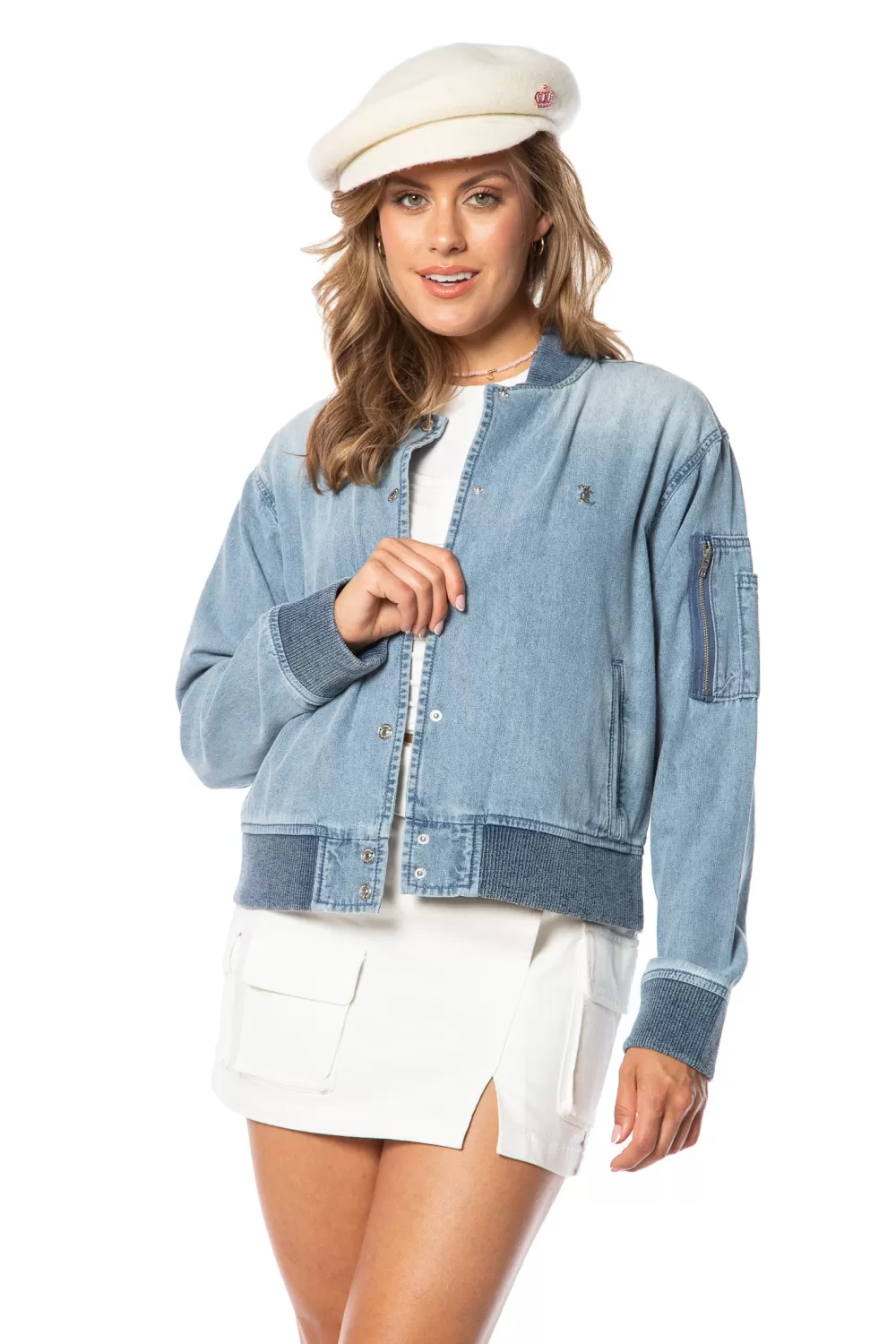 Hoodies & Jackets-Juicy Couture Denim Bomber Jacket with Ribbed detail IndigoLightWash