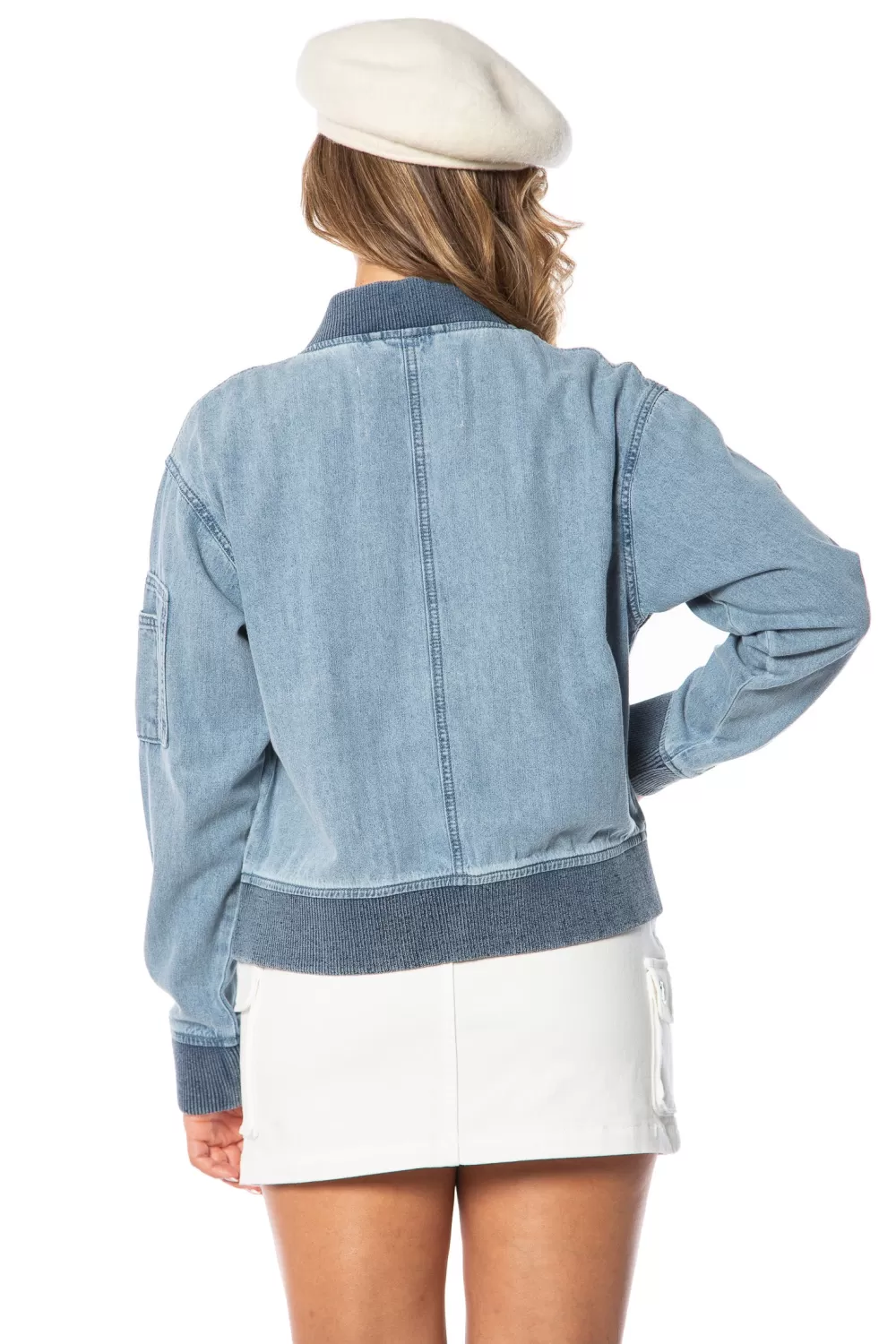 Hoodies & Jackets-Juicy Couture Denim Bomber Jacket with Ribbed detail IndigoLightWash