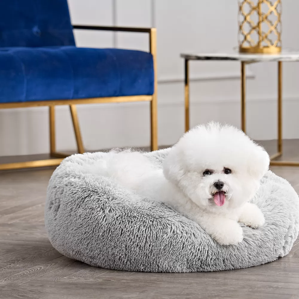 Pet Bedding-Juicy Couture Devon Faux Fur Pet Bed HeatherGrey