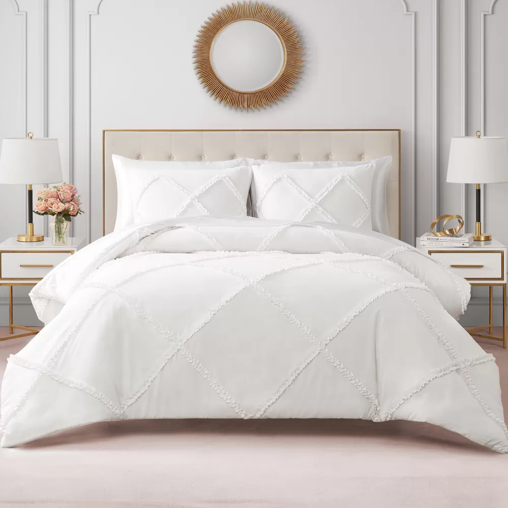 Comforter Sets-Juicy Couture Diamond Ruffle Comforter Set White