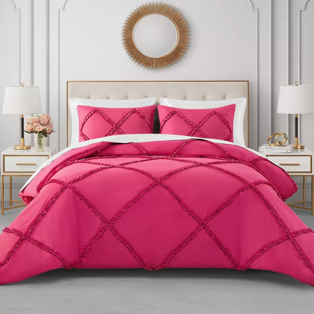 Comforter Sets-Juicy Couture Diamond Ruffle Comforter Set HotPink