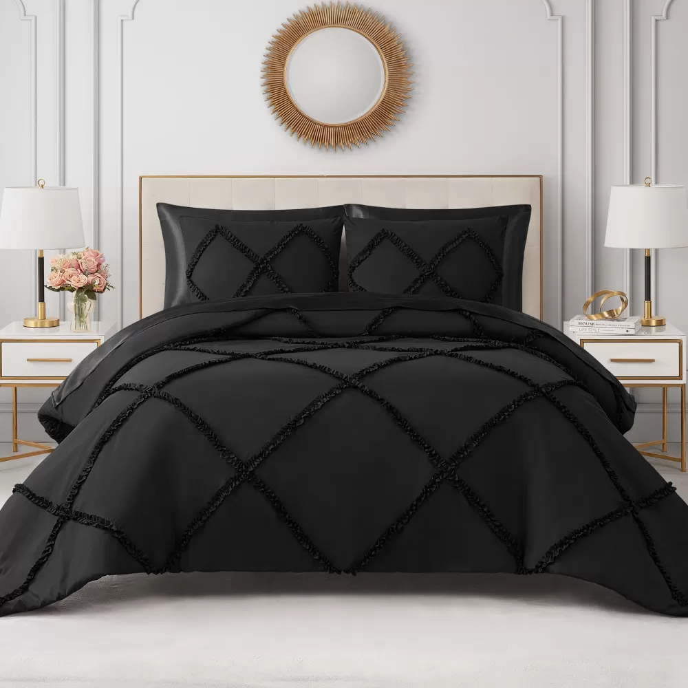 Comforter Sets-Juicy Couture Diamond Ruffle Comforter Set Black