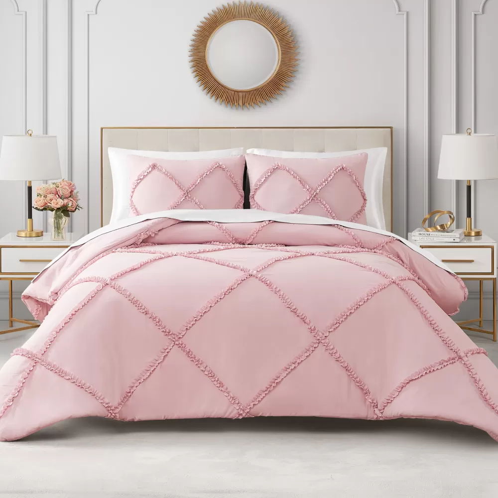 Comforter Sets-Juicy Couture Diamond Ruffle Comforter Set BlushPink