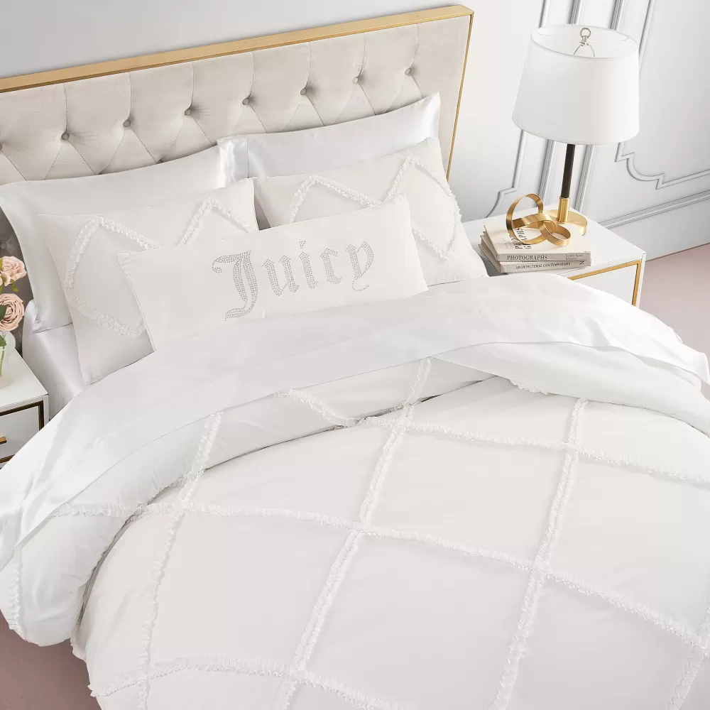 Comforter Sets-Juicy Couture Diamond Ruffle Comforter Set White