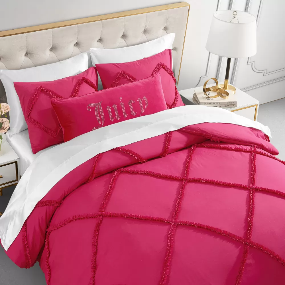 Comforter Sets-Juicy Couture Diamond Ruffle Comforter Set HotPink