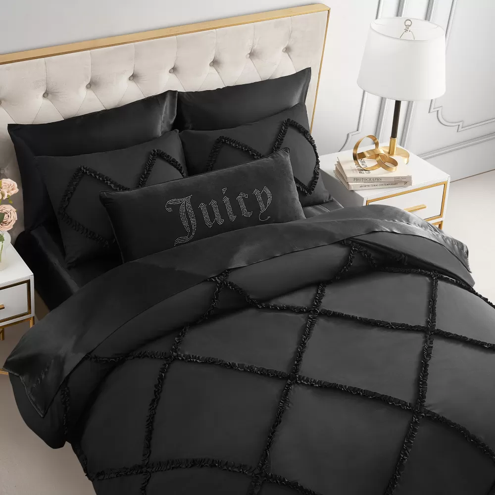 Comforter Sets-Juicy Couture Diamond Ruffle Comforter Set Black