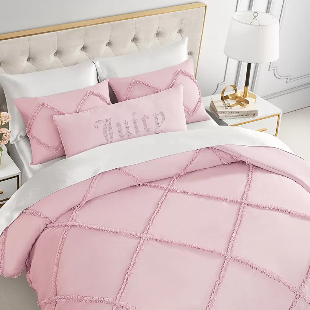 Comforter Sets-Juicy Couture Diamond Ruffle Comforter Set BlushPink