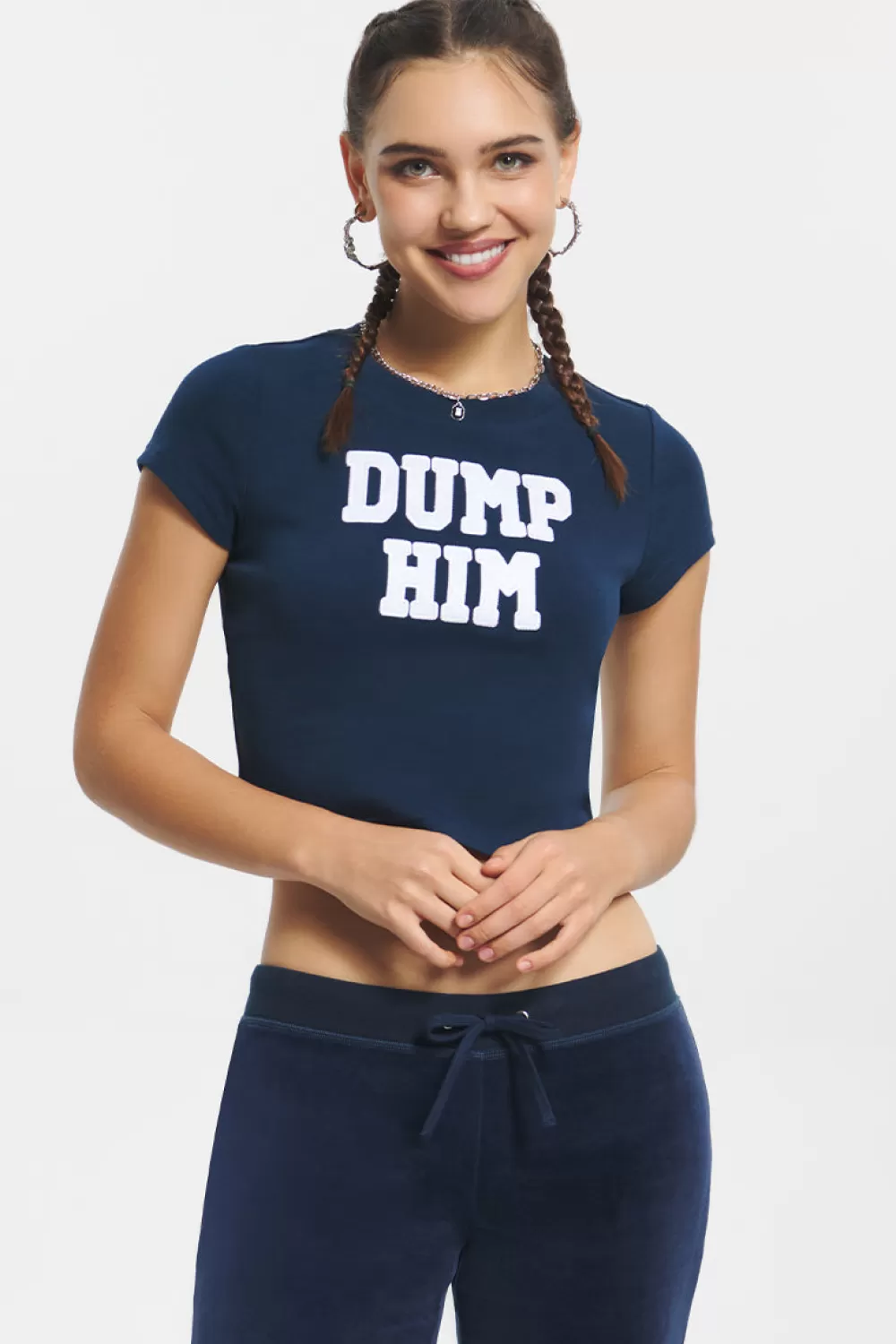 Tees & Tops-Juicy Couture Dump Him Baby Tee RegalBlue