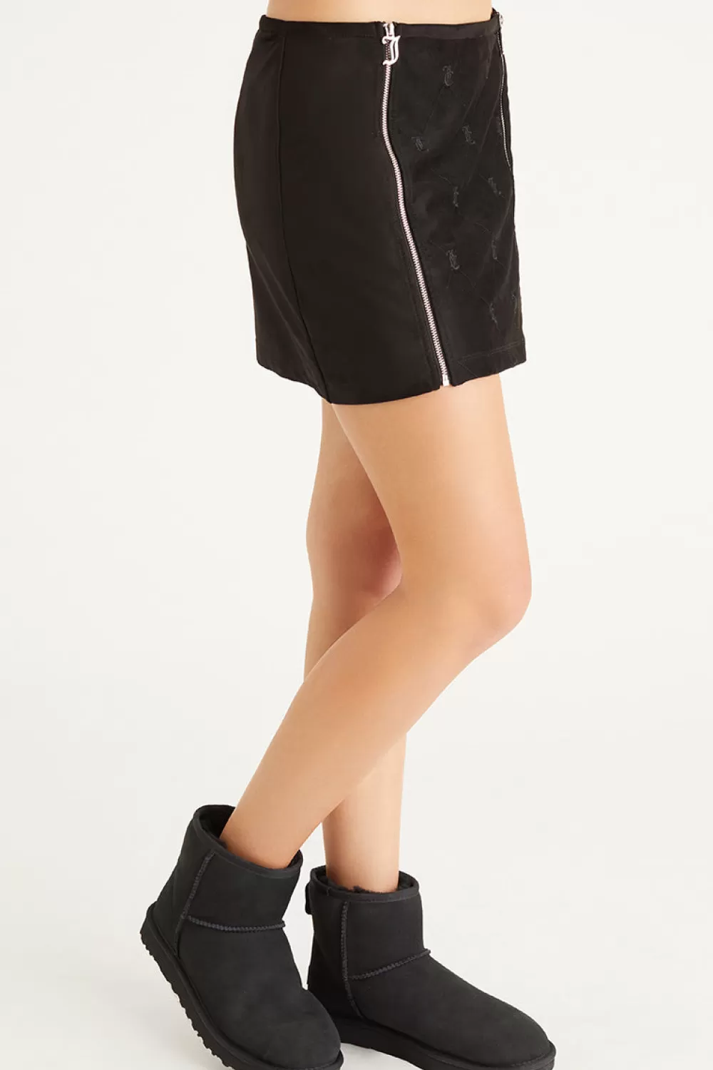 Skirts-Juicy Couture Faux Suede Double Zip Skirt Liquorice